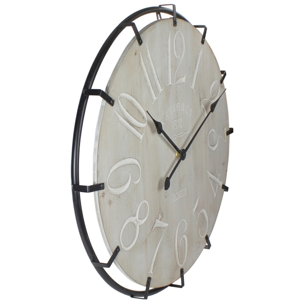 Round Whitewashed Rustic Wood Wall Clock