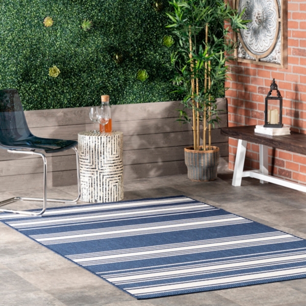 Navy Romy Striped Indoor/Outdoor Area Rug, 6x9