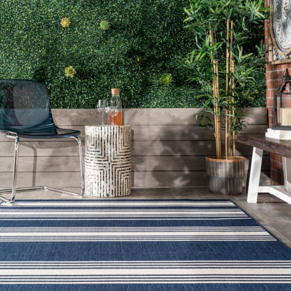 Navy Romy Striped Indoor/Outdoor Area Rug, 6x9
