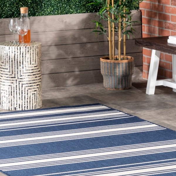 Navy Romy Striped Indoor/Outdoor Area Rug, 6x9