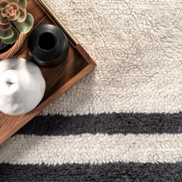 Striped Wool Machine Washable Area Rug, 4x6