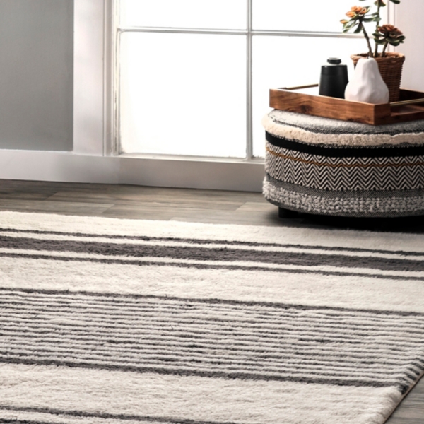 Striped Wool Machine Washable Area Rug, 4x6