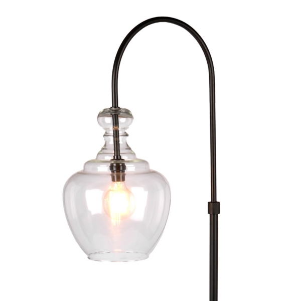 Black Iron Arch Floor Lamp with Glass Shade
