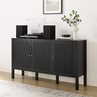 Black Arch Cane and Wood Cabinet