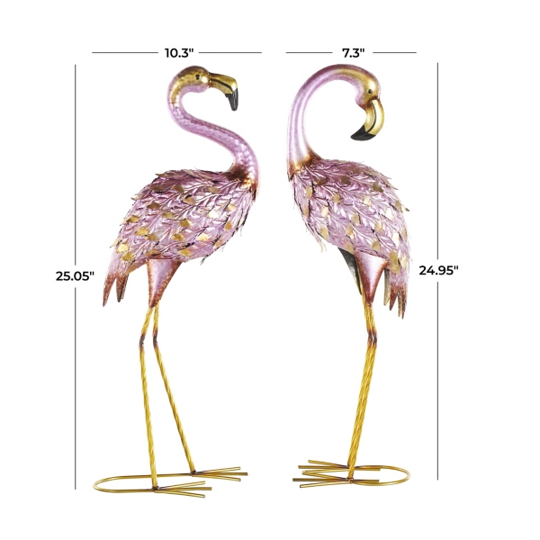 Pink and Gold Iron Flamingo Statues, Set of 2