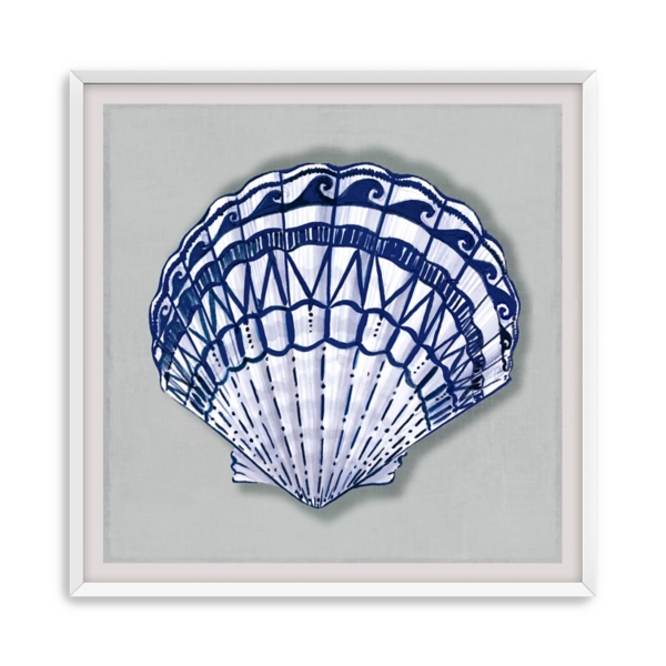 Blue Clam Shell Framed Art Print, 32x32