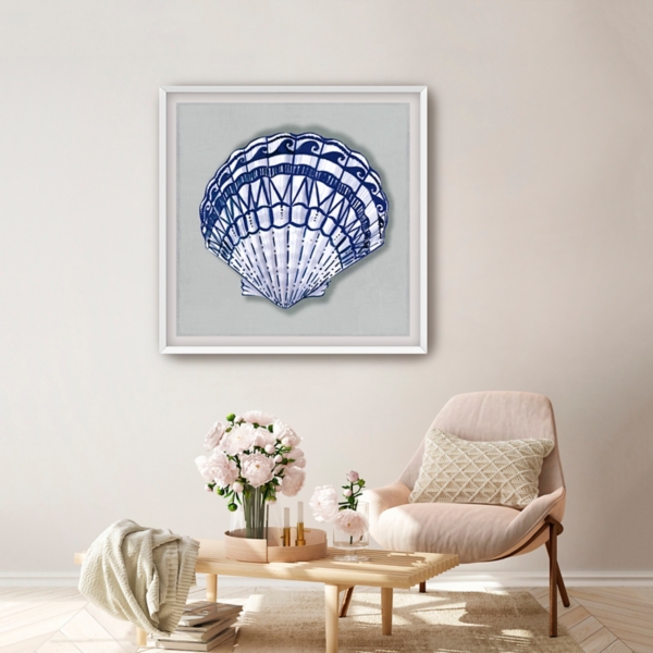 Blue Clam Shell Framed Art Print, 32x32