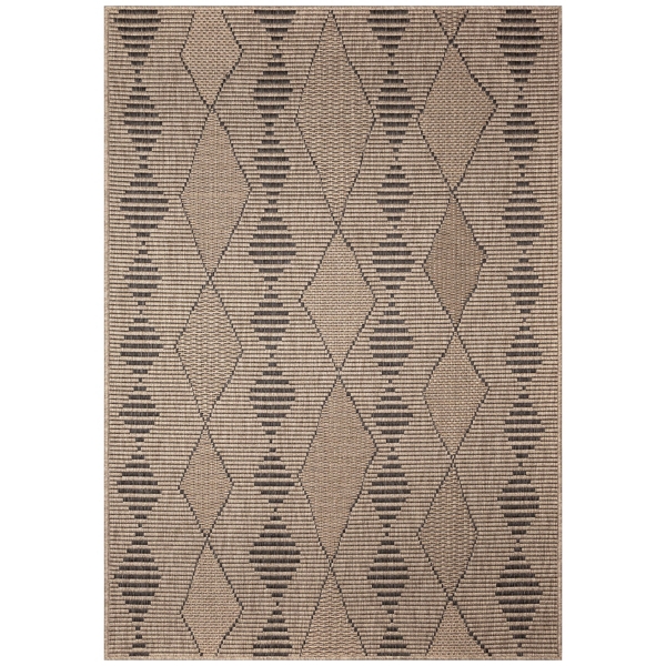 Taupe Wavy Lines & Diamonds Outdoor Area Rug, 6x9