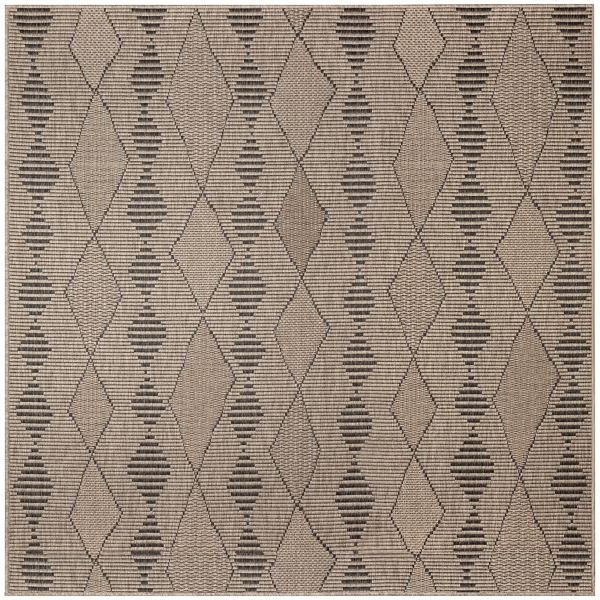 Taupe Wavy Lines & Diamonds Outdoor Rug, 7 ft.