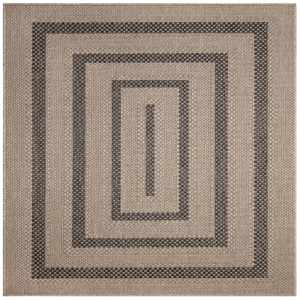 Taupe Framed Stripe Indoor/Outdoor Area Rug, 7x7 | Kirklands Home