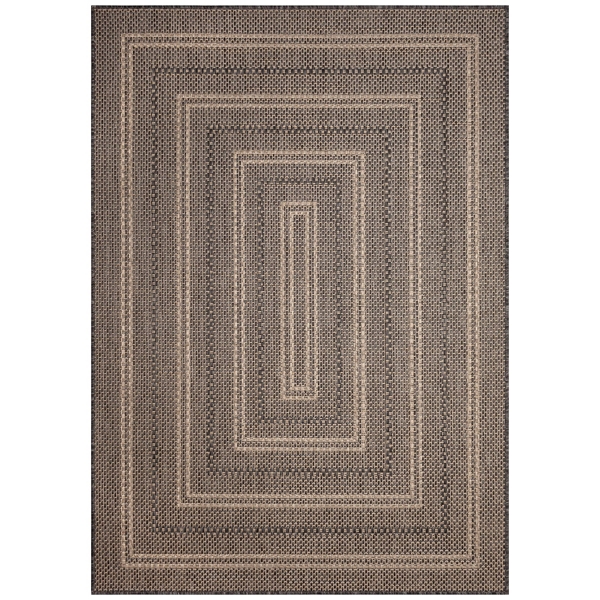 Gray Framed Stripe Indoor/Outdoor Area Rug