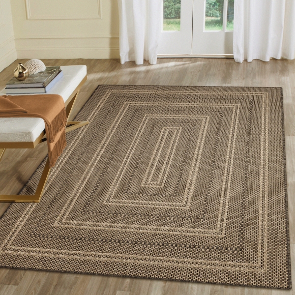 Gray Framed Stripe Indoor/Outdoor Area Rug