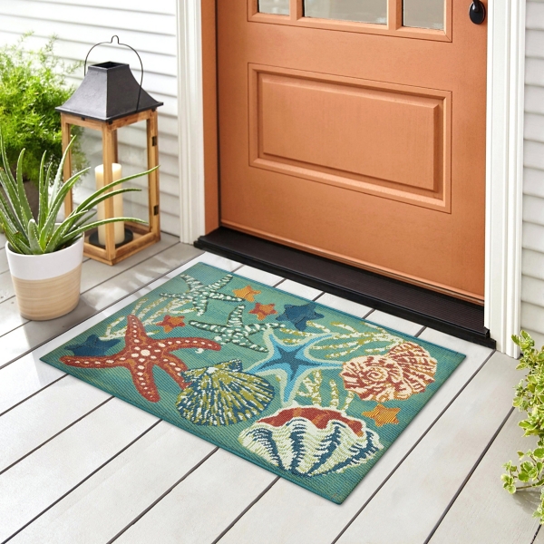 Aqua Marine Life Indoor/Outdoor Accent Rug, 2x3