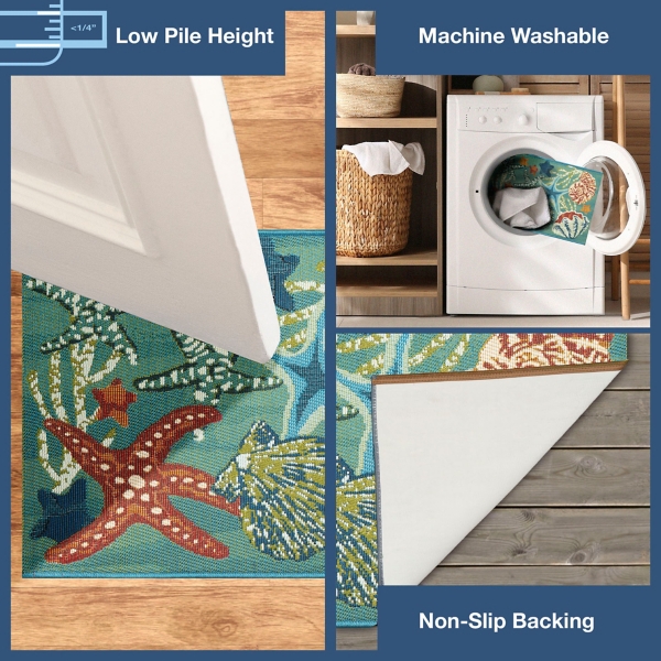 Aqua Marine Life Indoor/Outdoor Accent Rug, 2x3