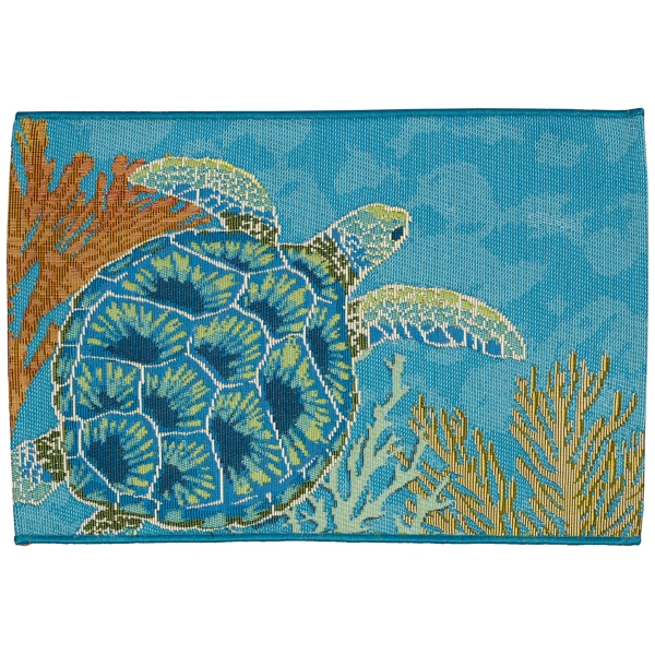 Blue Aquatic Life Indoor/Outdoor Accent Rug, 2x3 | Kirklands Home