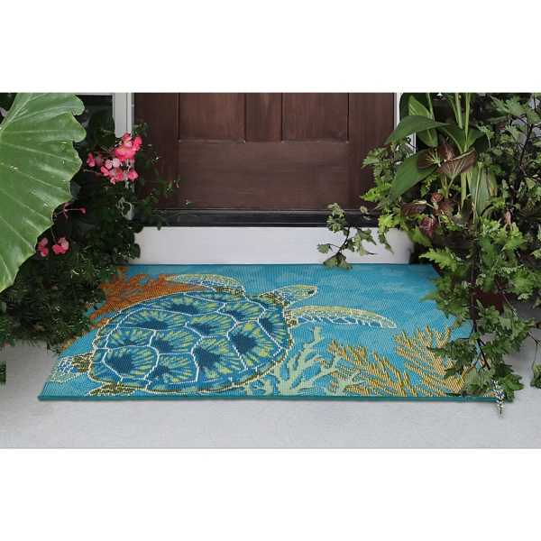Blue Aquatic Life Indoor/Outdoor Accent Rug, 2x3