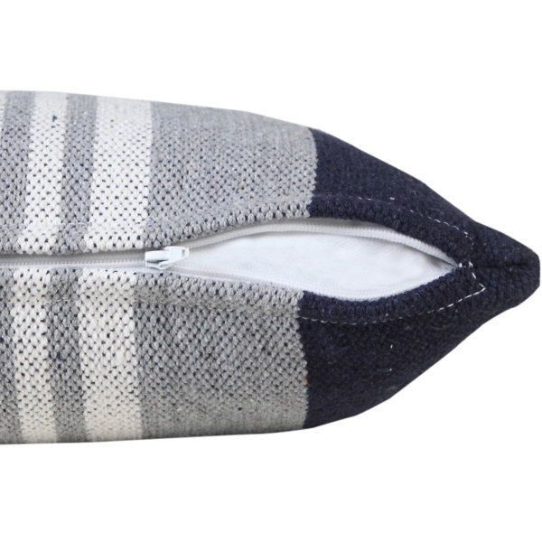 Cabana Navy and White Striped Cotton Lumbar Pillow