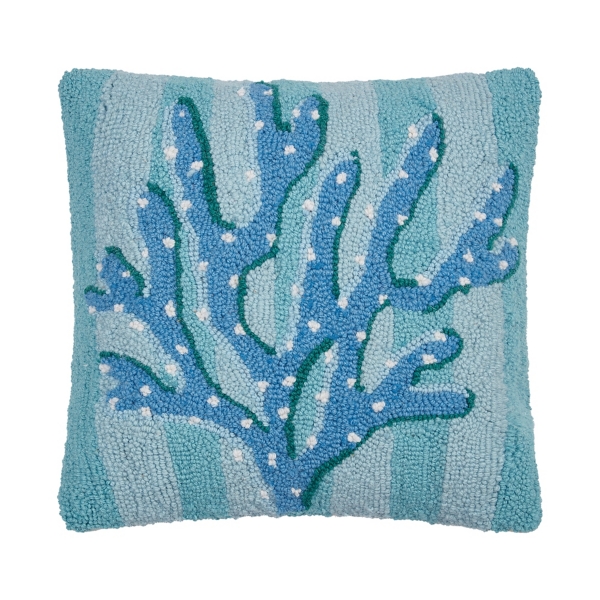 Blue Coral Stripe Hooked Pillow Kirklands Home