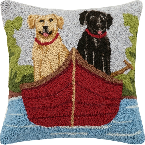 Labradors on a Canoe Hooked Pillow