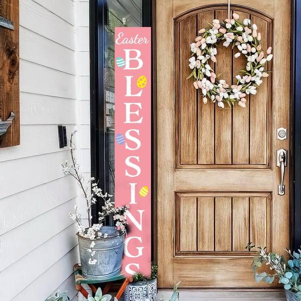 Pink Easter Blessings Porch Board