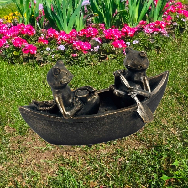 Bronze Rowing Frogs Garden Statue