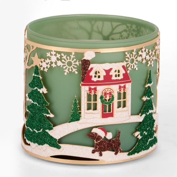 Gold Holiday House 3-Wick Jar Candle Holder