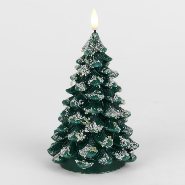 LED Flocked Tree Pillar Candle, 6 in.