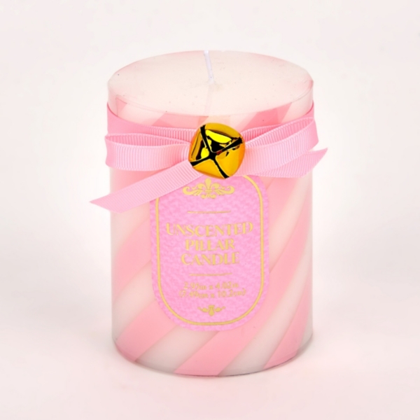 Pink Stripe Pillar Candle