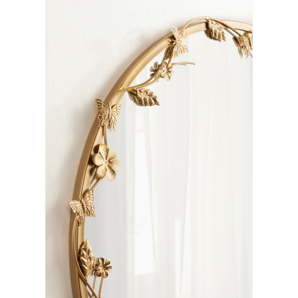 Round Gold Floral Rosella Wall Mirror