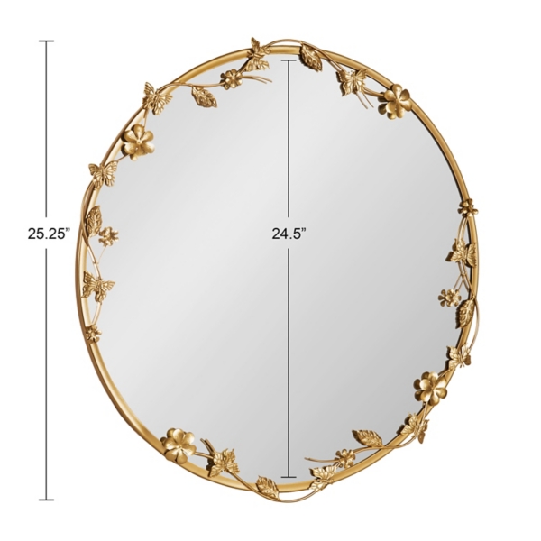 Round Gold Floral Rosella Wall Mirror