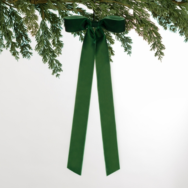 Green Ribbon Bow Ornaments, Set of 4