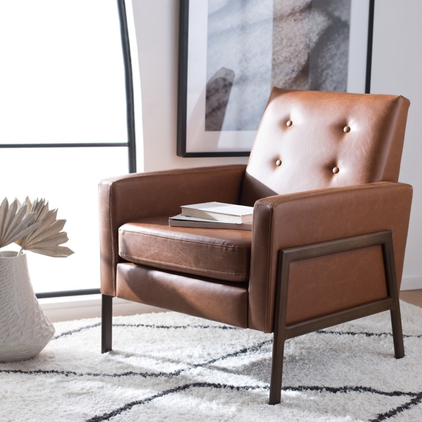 Light Brown Faux Leather Tufted Andra Accent Chair