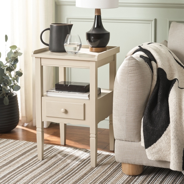 Beige Wood Single Drawer Adelaide End Table
