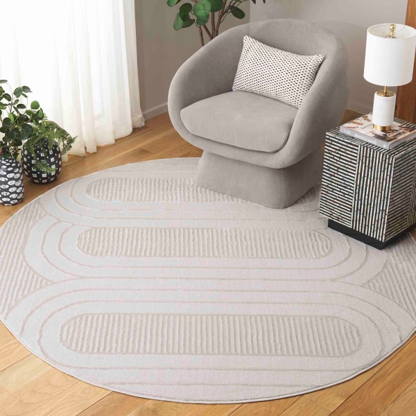 Ivory Lunetta Contemporary Round Area Rug, 6x6