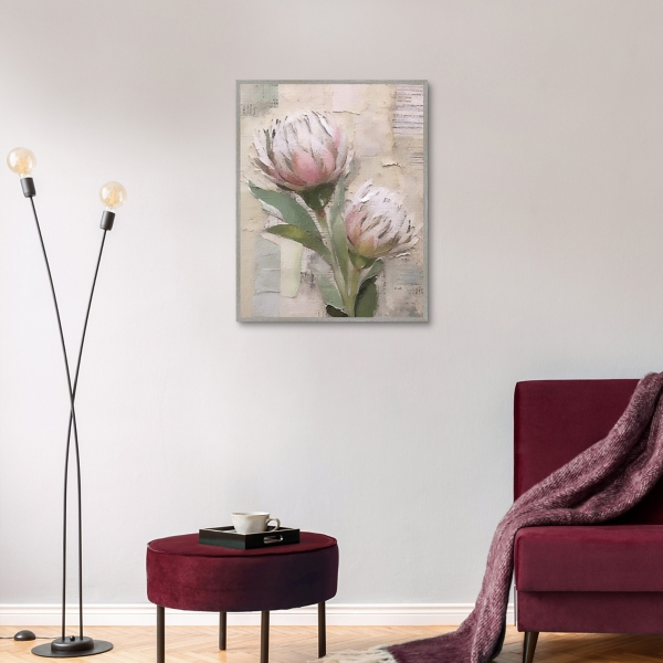Pink Floral Collage Framed Canvas Art Print