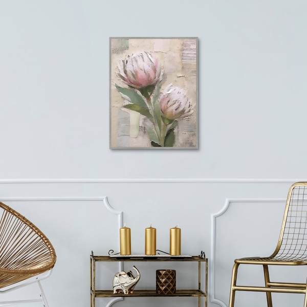 Pink Floral Collage Framed Canvas Art Print