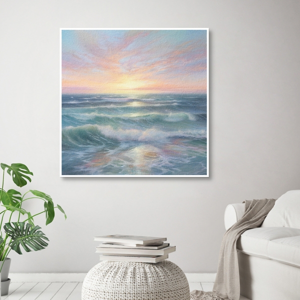 Ocean Waves Sunrise I Framed Canvas Art Print