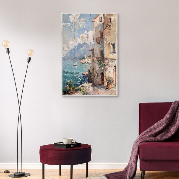 Peaceful Seaside Framed Canvas Art Print