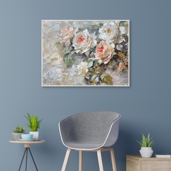 Painted Roses Framed Canvas Art Print