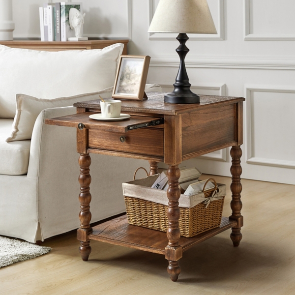 Erica Walnut Wood Spindle End Table