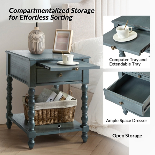 Erica Distressed Blue Wood Spindle End Table