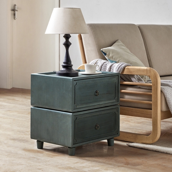 Blue 2-Drawer Nicola Nightstand