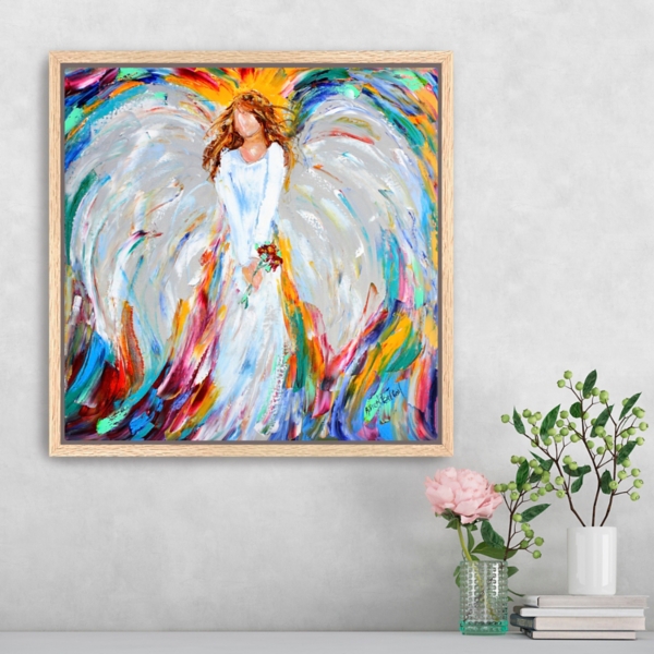 Angel with Roses Framed Canvas Art Print