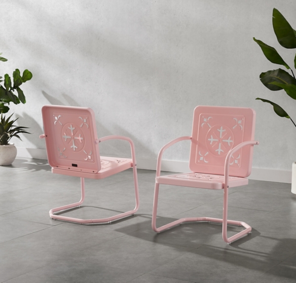 Pink Retro Azalea Outdoor Chairs, Set of 2