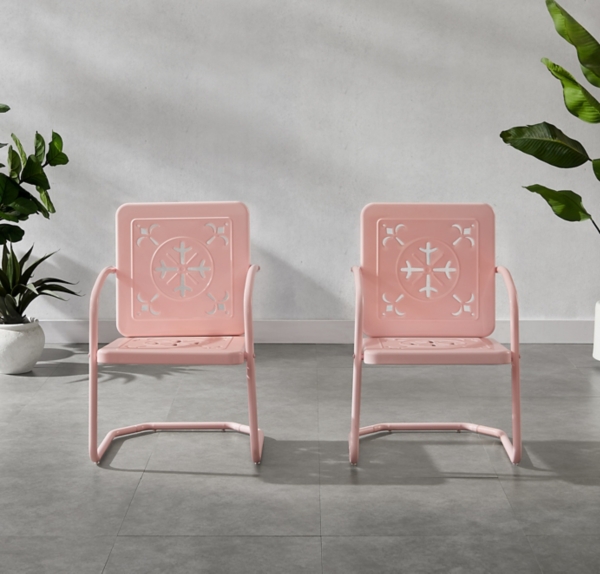 Pink Retro Azalea Outdoor Chairs, Set of 2