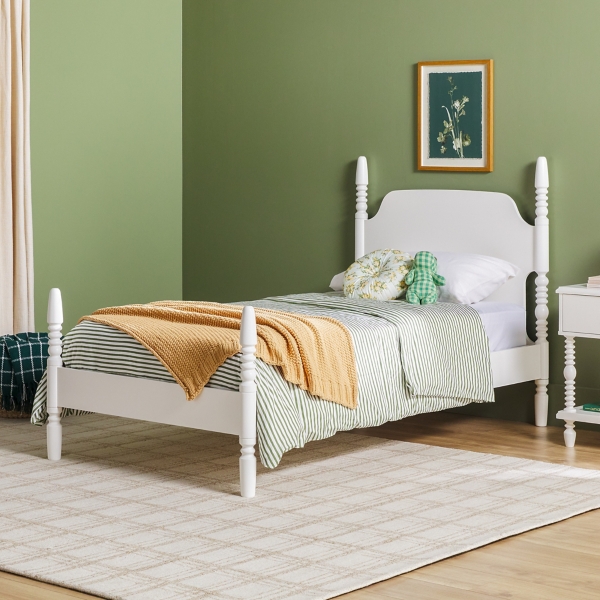 White Spindle Wood Vivienne Twin Bed