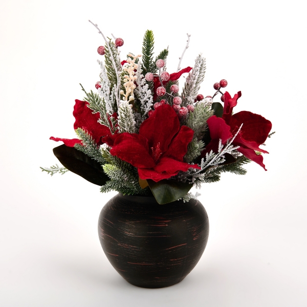 Red Amaryllis and Berry Christmas Arrangement
