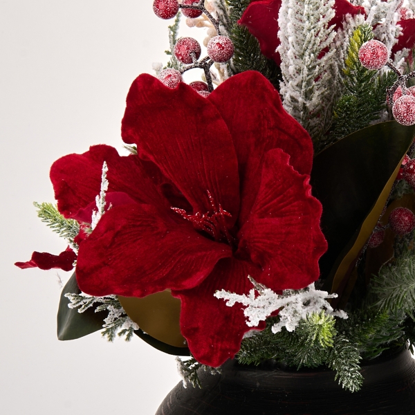 Red Amaryllis and Berry Christmas Arrangement