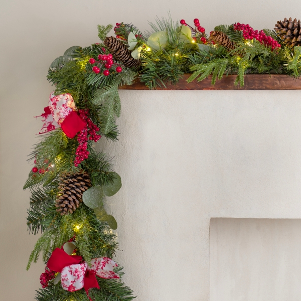 Pre-Lit Toile Bows Christmas Garland