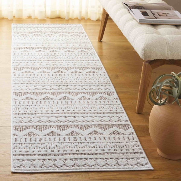 Taupe & White Mira Bohemian Runner, 2x8